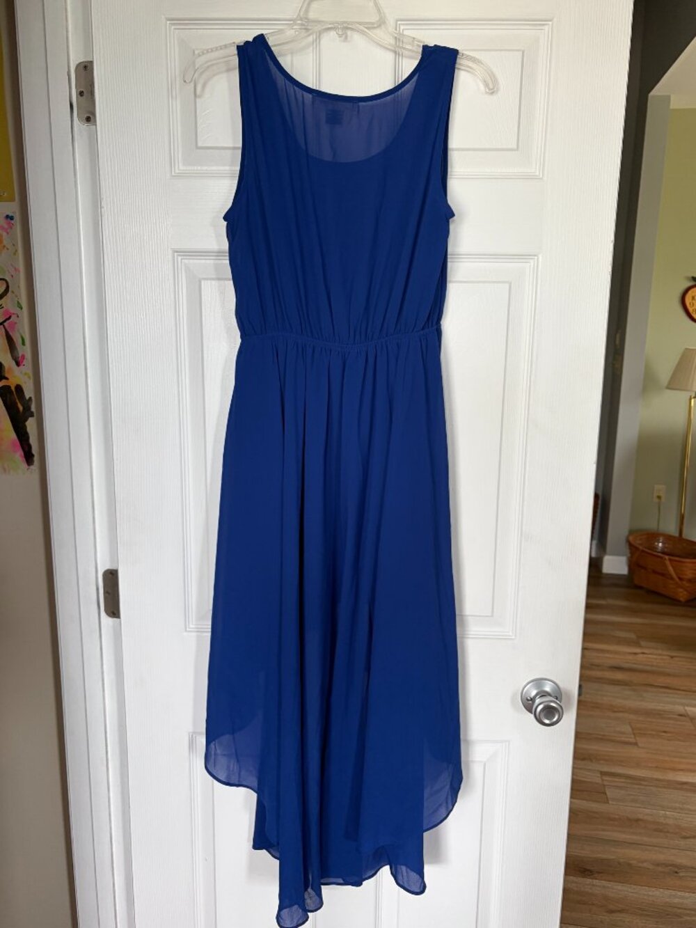 Ladies Sans Souci royal blue sleeveless medium high low dress